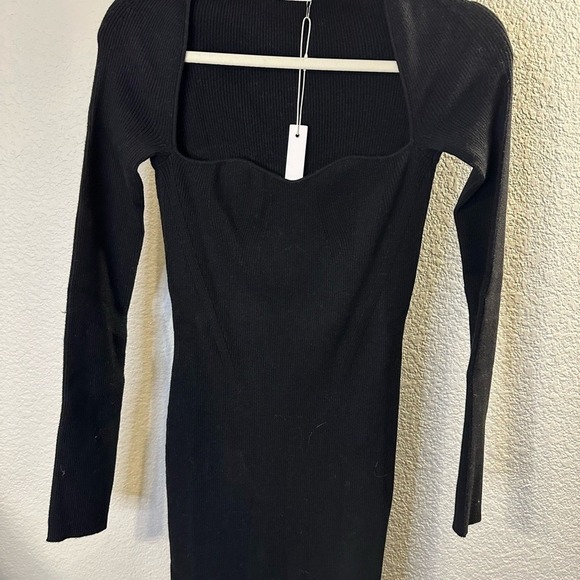 OGD Black Ribbed Knit Sweetheart Long Sleeve Bodycon Midi Dress Small NWT - Picture 3 of 6
